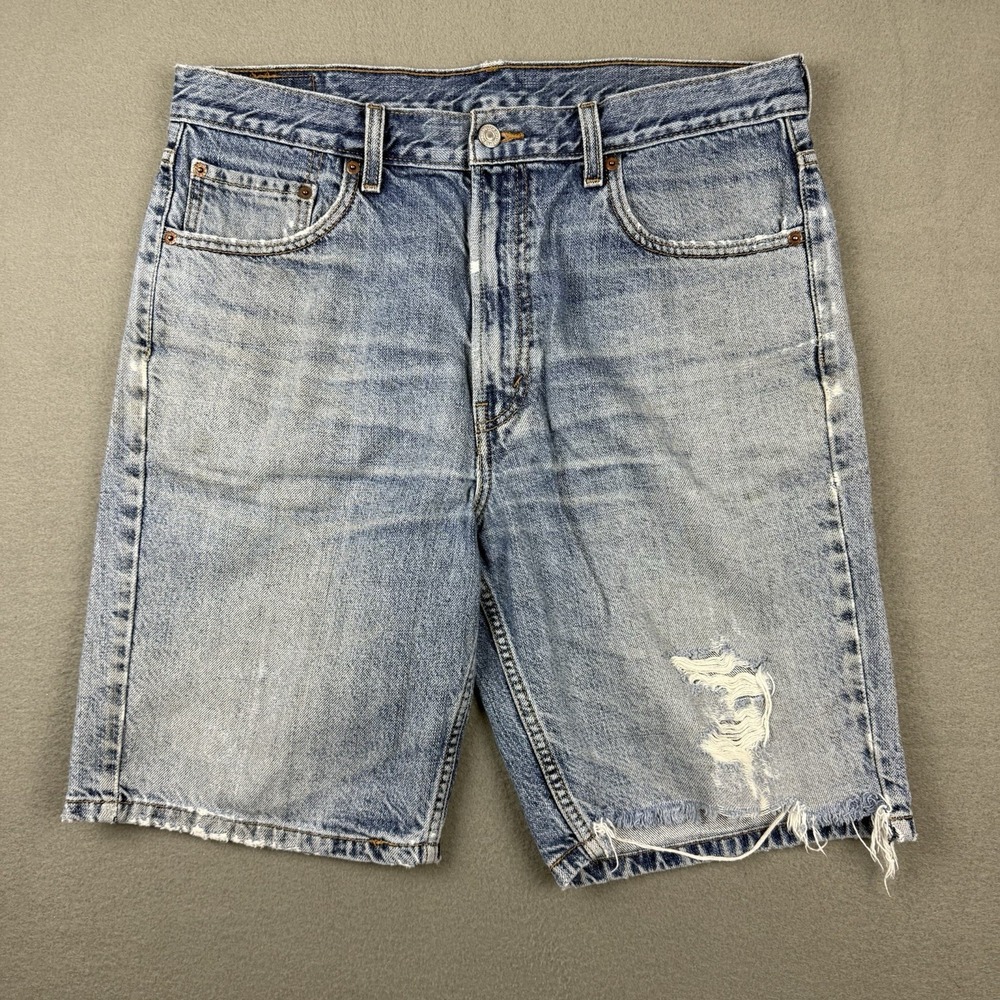 Levi's 505‎ Denim Jean Shorts Mens 36 Blue Distressed 100% Cotton Denim Work